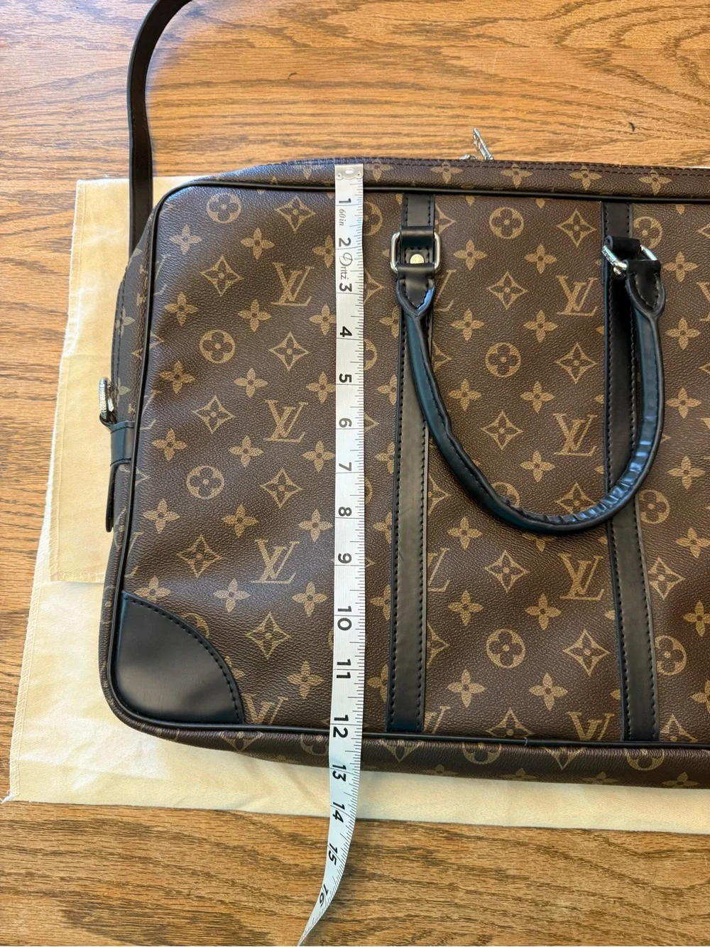 Monogram Brown Canvas Laptop Bag with Top Handles and removable strap